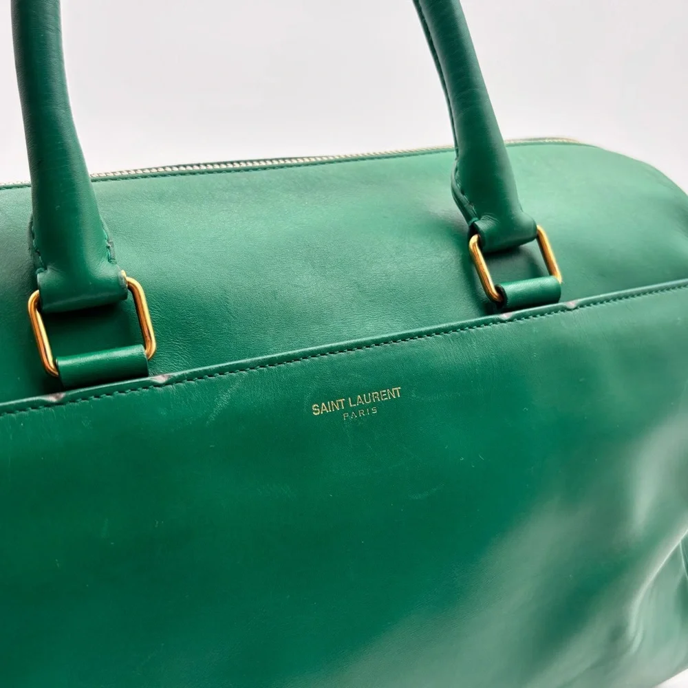 Saint Laurent Green Leather Duffle Top Handle Bag Gold Hardware - Picture 5 of 9